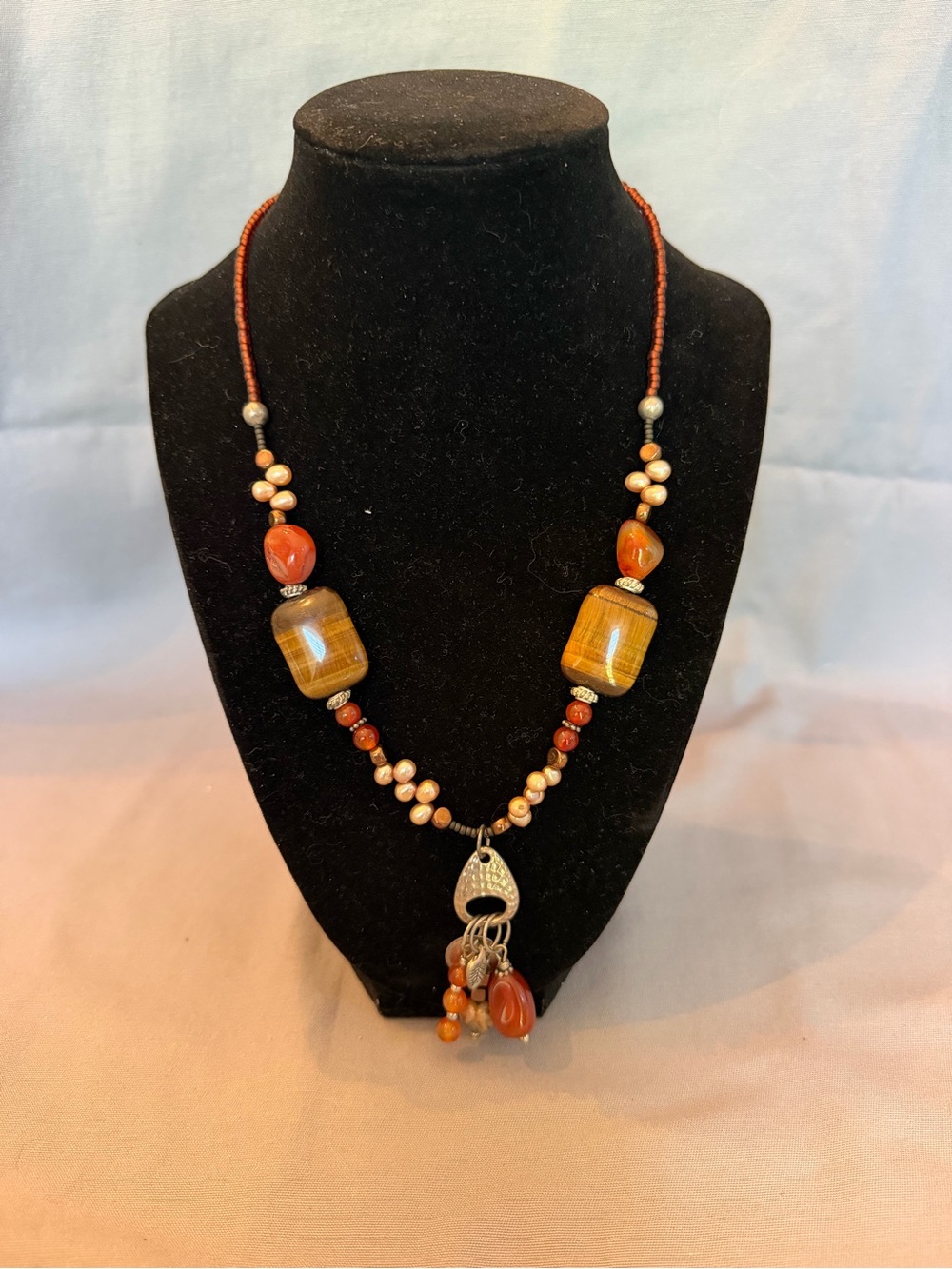 Handcrafted Brown and Orange Beaded Pendant Necklace - Women Jewelry